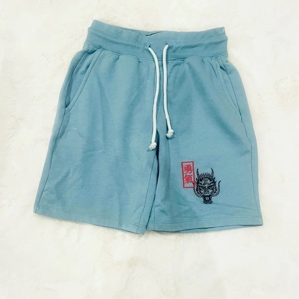 Blind Rooster Men’s Blue Dragon Embroidered Casual Sweat Shorts Size S New